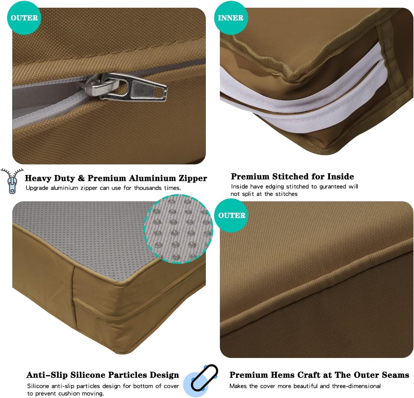 Juego de 2 fundas de repuesto para cojines de asiento de patio al aire libre para sofá seccional, silla, muebles, asientos, a prueba de