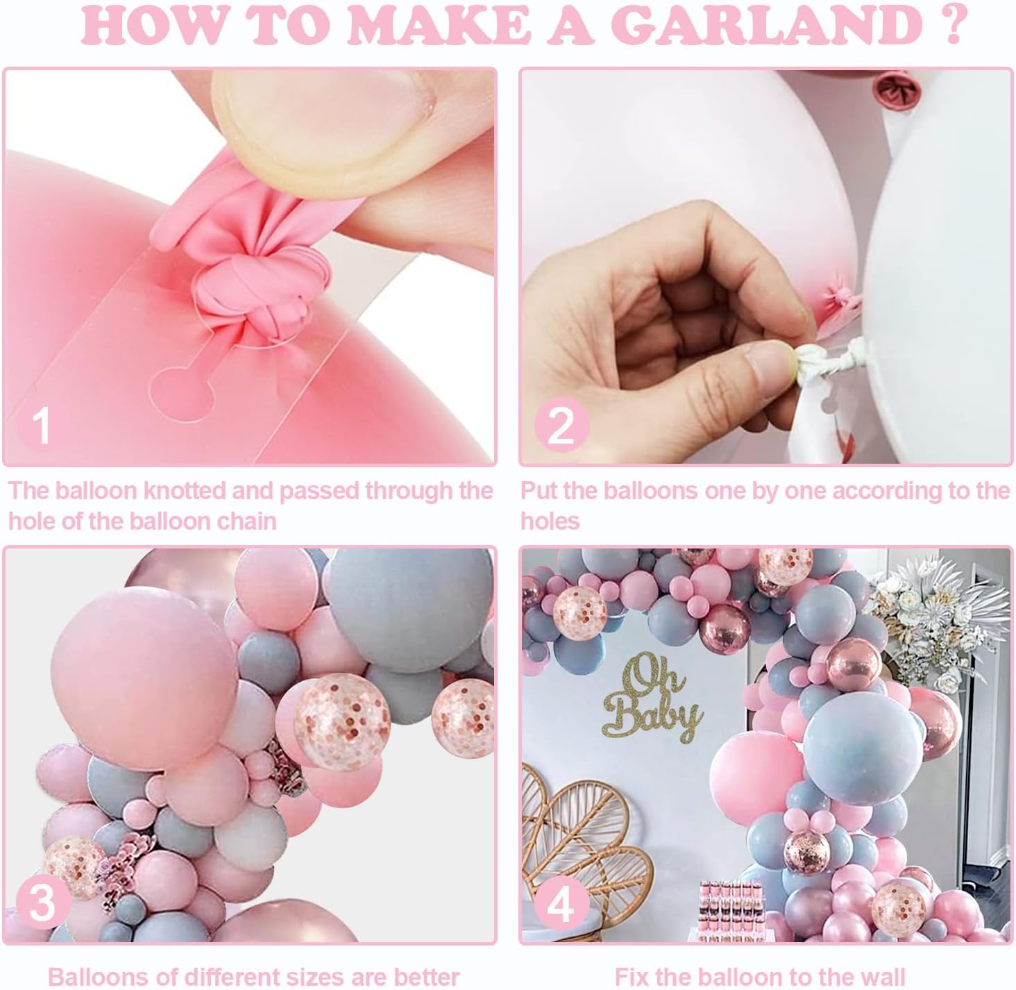 Kit de arco de guirnalda de globos de oro rosa, globos de confeti rosa dorado rosa para niñas, baby shower, boda, princesa, fiesta de San Valentín,