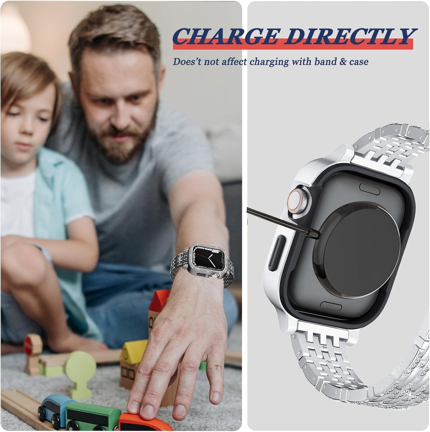 NINKI Correa de metal compatible con Apple Watch Series 8 Series 7 de 1.614 pulgadas con funda (sin protector de pantalla), correa de acero