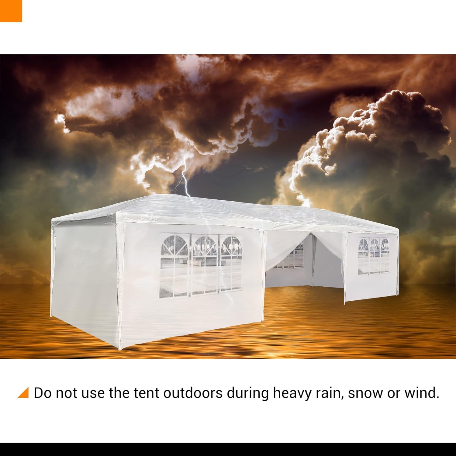 Tienda de campaña para fiestas al aire libre de 10 x 30 pies con toldo blanco y paredes laterales resistente, refugio solar impermeable para