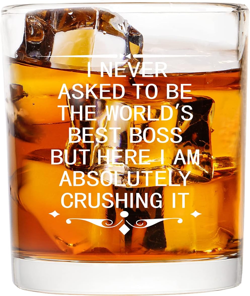 Modwnfy Funny Boss – Vaso de whisky para el día del jefe, vaso antiguo de 10 onzas, el mejor whisky del mundo en el día del jefe, Navidad,