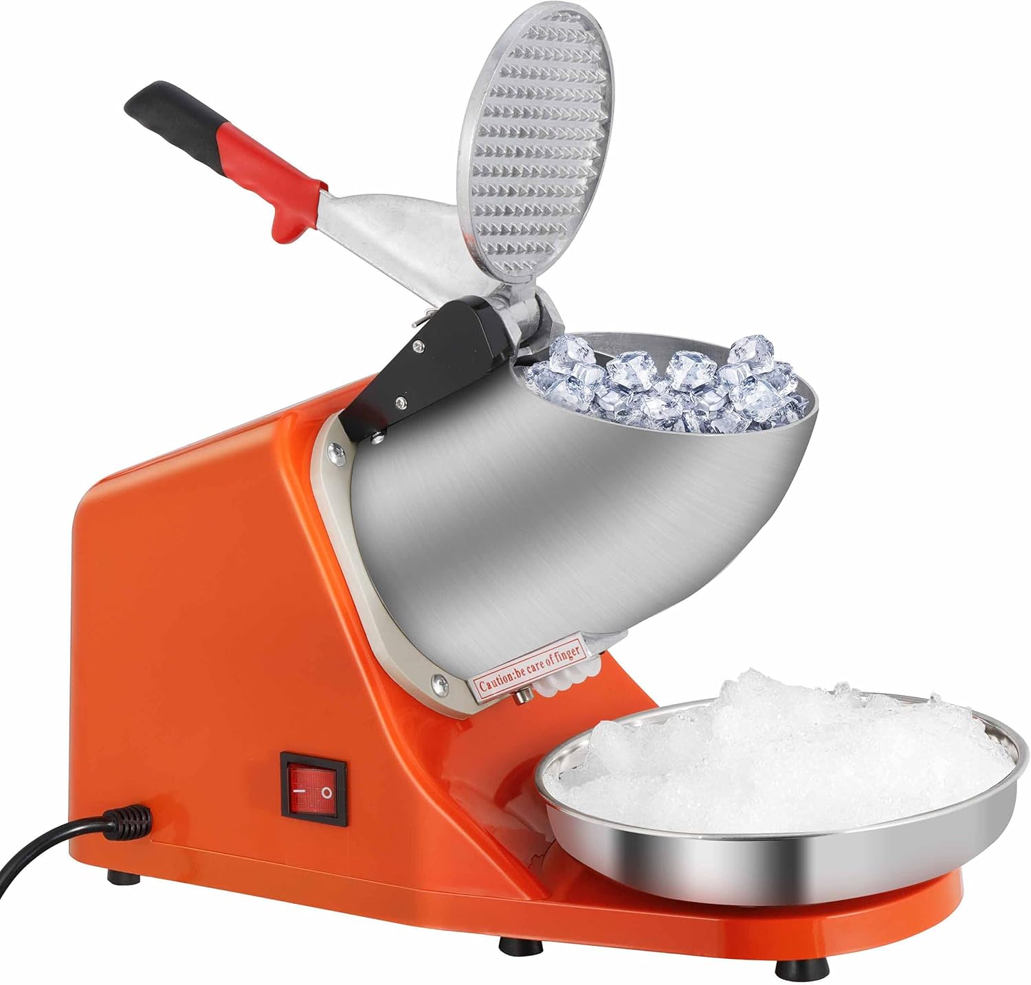 SUPER DEAL Máquina de afeitar de hielo eléctrica de 300 W mejorada Máquina de afeitar de hielo Máquina de cono de nieve 145 libras (naranja)
