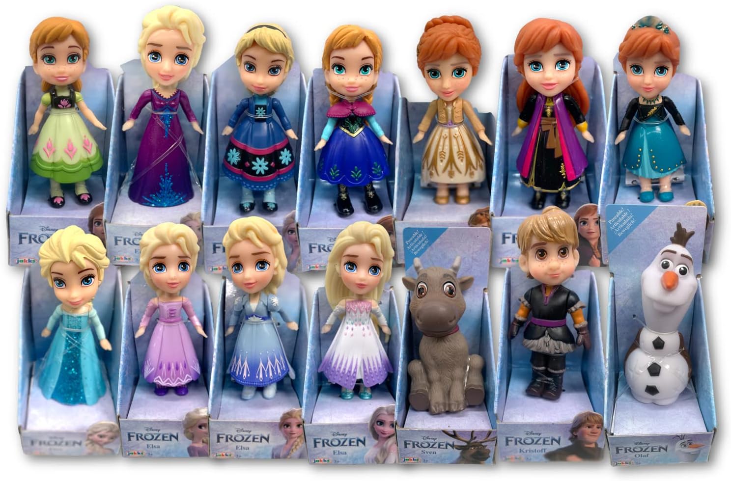 Amarina Empaquetado en caja transparente para regalo, mini muñeca de 3.5 pulgadas, a elegir entre los 14 personajes de Frozen de estilo (azul ELSA)