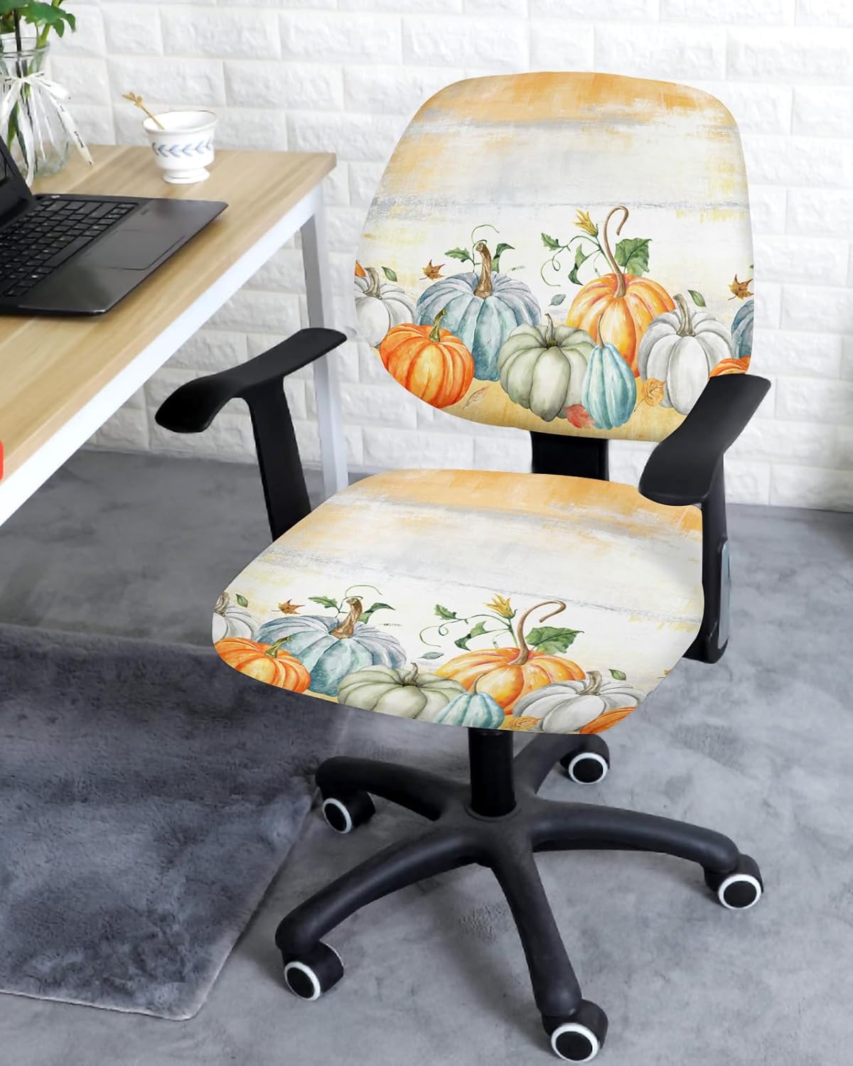 Funda para silla de oficina con diseño de calabaza de Acción de Gracias, elástica, diseño abstracto, naranja, azul, floral, universal, suave,