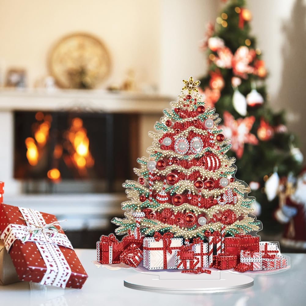 Orgone Kit de adornos de escritorio de árbol de Navidad para adultos, pintura acrílica por números, decoración de Navidad de escritorio, kit de