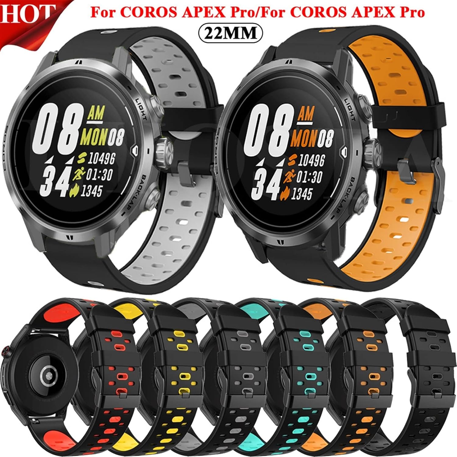 TEYSHA Correa de silicona para reloj COROS APEX ProAPEX de 1.811in, correa de reloj para Huawei GT3 GT2 GT 3 GT 2 Pro de 1.811in, correa de reloj de