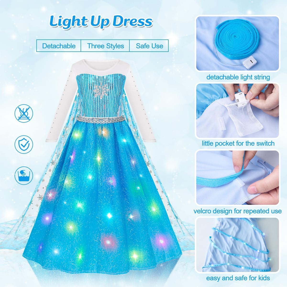 Meland Vestidos de princesa para niñas, disfraz de princesa con capa larga para niñas de 3 a 10 años para cumpleaños, fiesta de Halloween