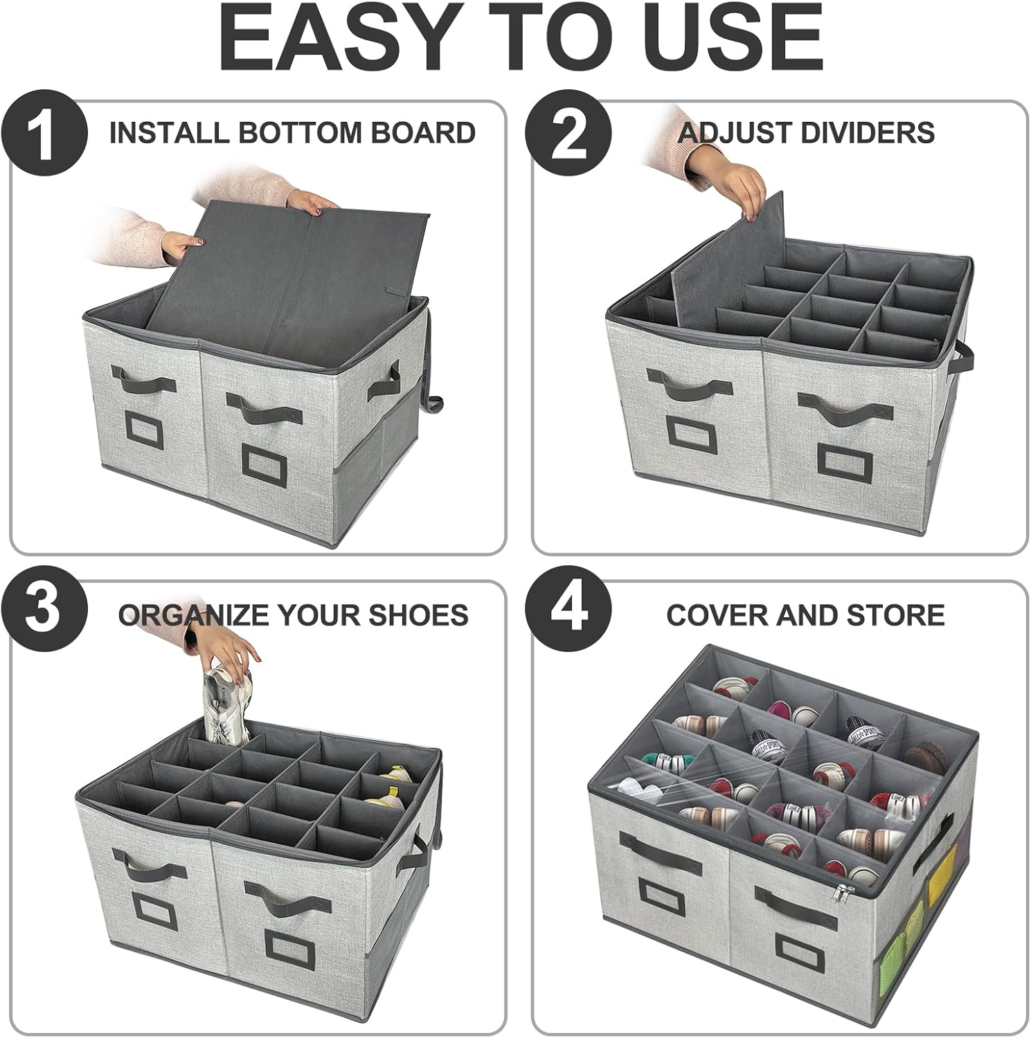 VERONLY Organizador grande de zapatos para armario (21 pulgadas de largo x 17 pulgadas de ancho x 13 pulgadas de alto), 16 pares de contenedores de