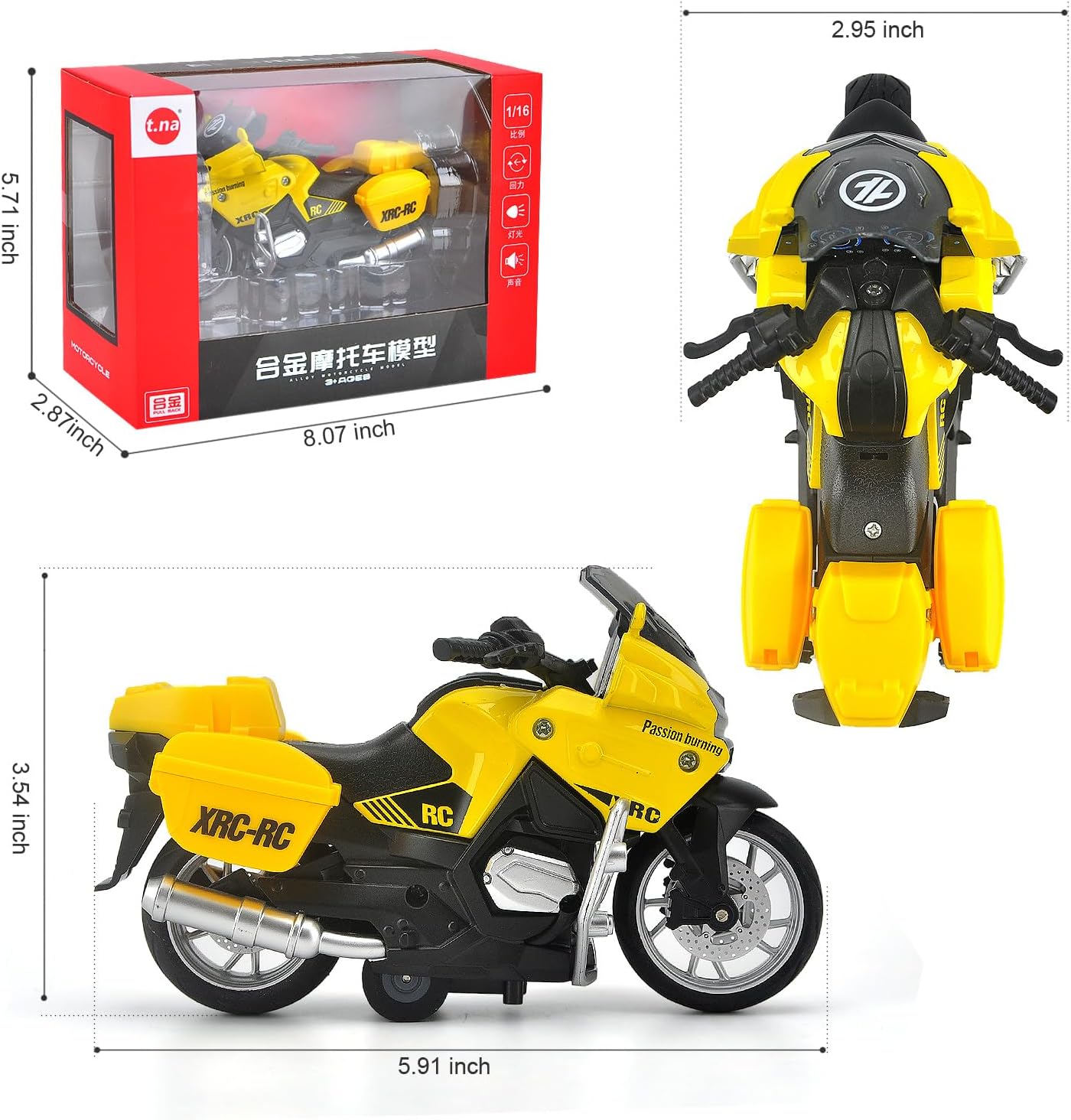 ACROFEK Juguetes de motocicleta de aleación con sonido y luz, juguetes de motocicleta fundidos a presión para niños de 3 a 5 años, gran motocicleta