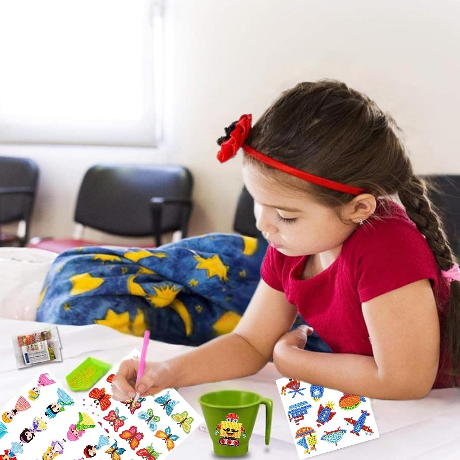 Fadgesy Kits de calcomanías artísticas de pintura 5D para niños, kits de pintura por números, kits de calcomanías artísticas para niños y niñas
