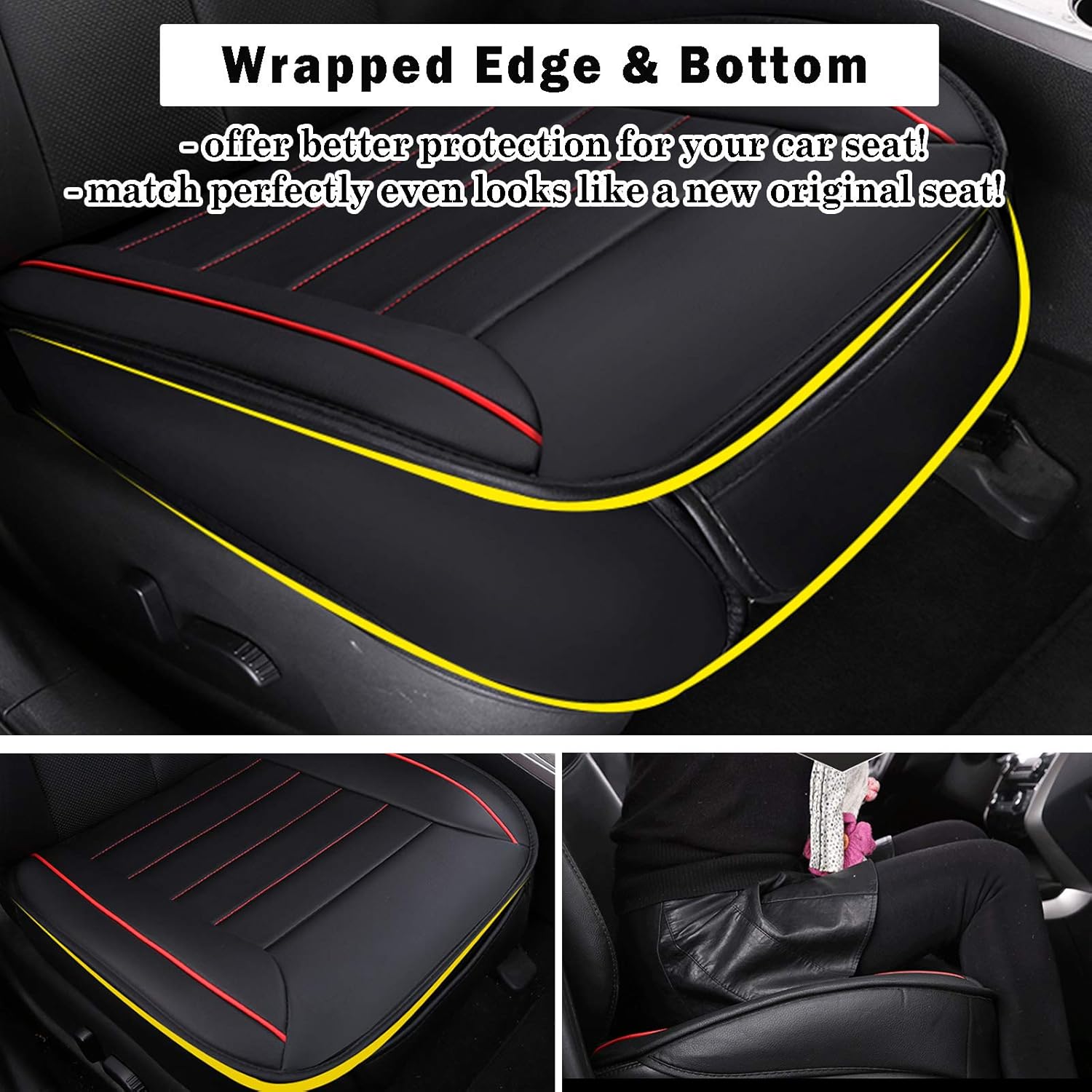 Funda de asiento delantero para automóvil, cojín de ajuste universal, transpirable, antideslizante, para auto, camión, oficina, piel sintética