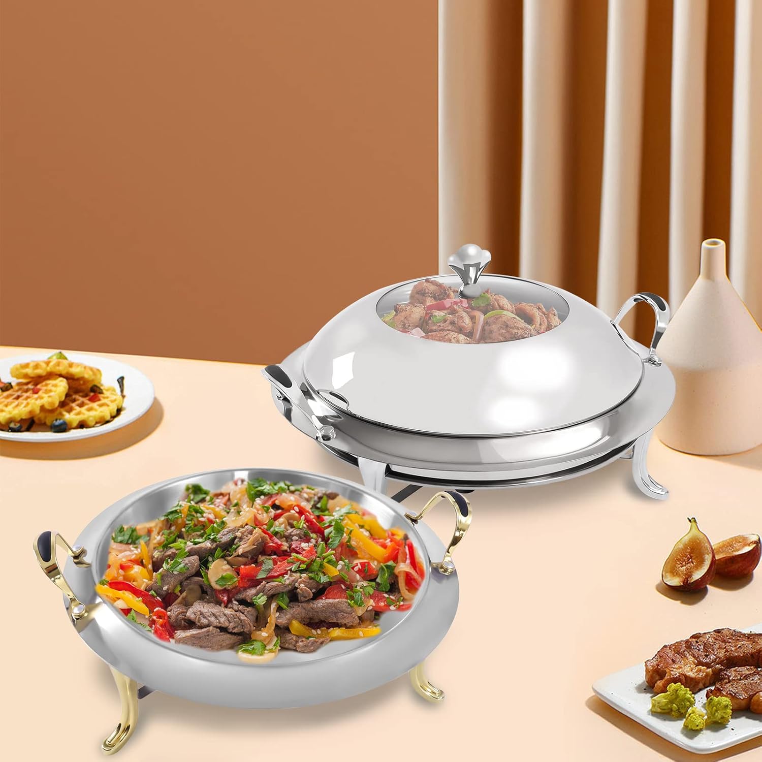 Catering – Juego de platos de acero inoxidable con tapa y rozaduras, 3.17 cuartos de galón, para bufé, fiesta, cocina, fiesta, comedor, bufé