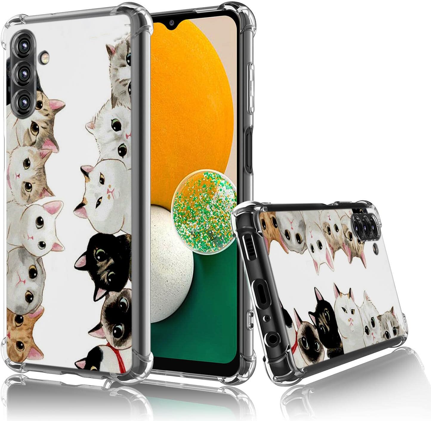 Beaucov Funda para Galaxy A13 5G, protección contra caídas de gatos blancos y negros, a prueba de golpes, funda protectora de cuerpo completo