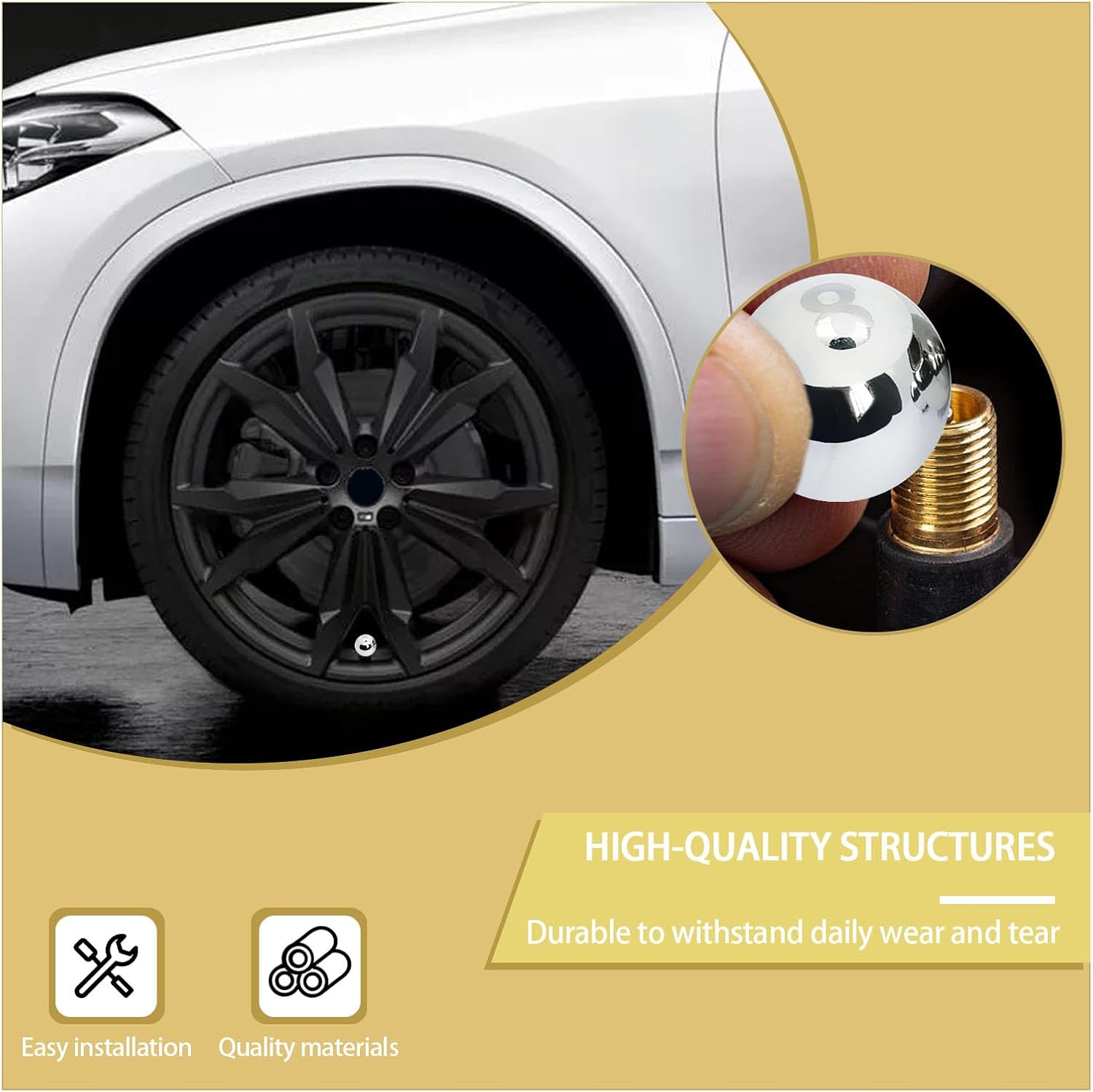 Augeny 8 tapas para válvulas de neumáticos de automóvil, cubiertas de vástago de válvula de rueda de bola de 8 bolas con anillo de goma, tapas