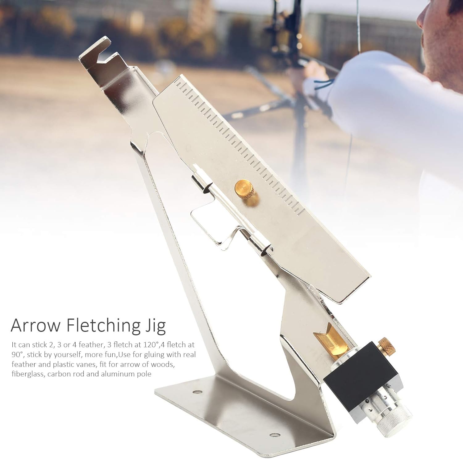 Fletching Jig, herramienta ajustable de aleación de aluminio apta para la mayoría de los tipos de flechas