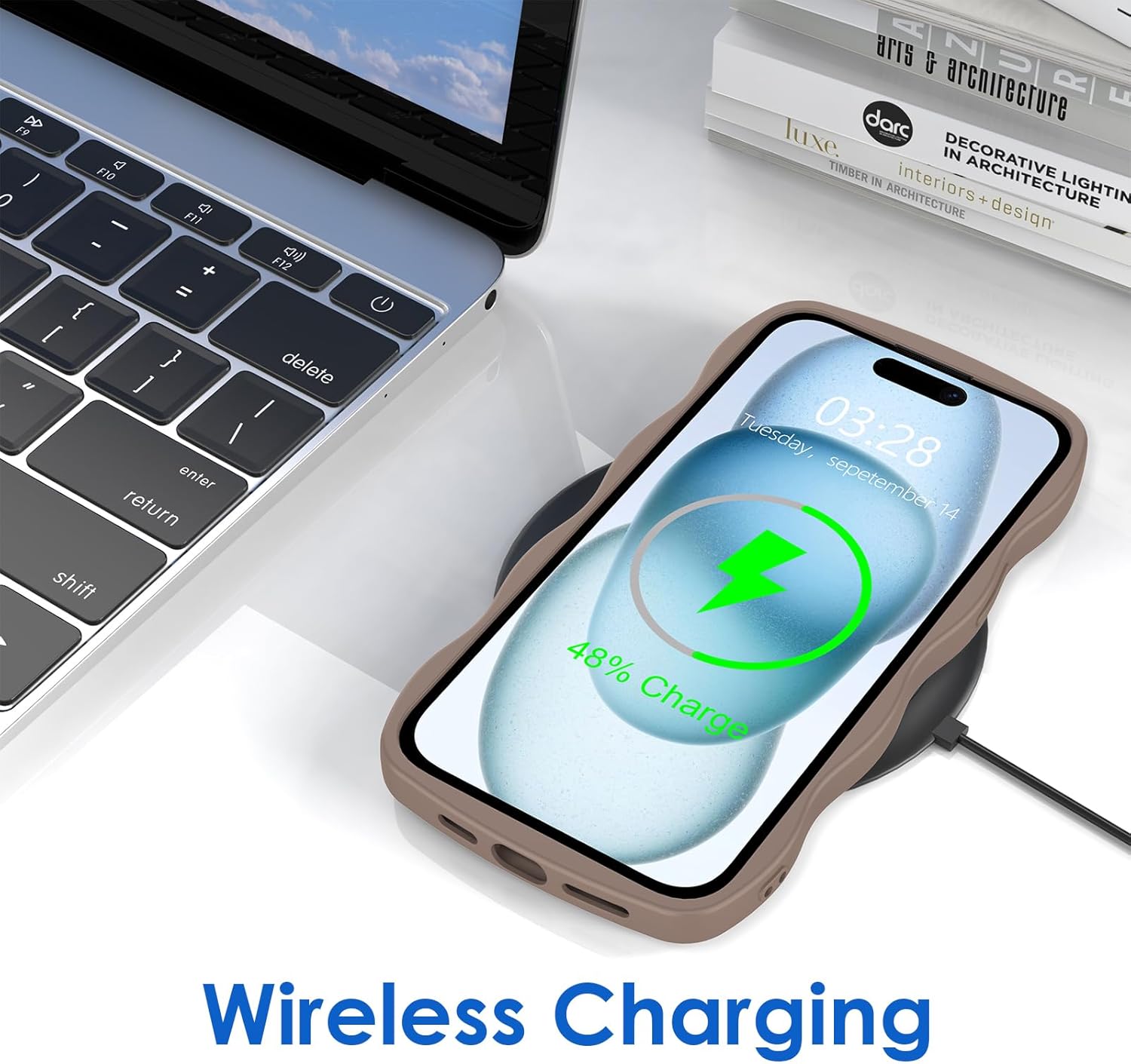Anuck Funda para iPhone 15, diseño de marco rizado para mujeres y niñas, bonita funda de teléfono estética de color liso, suave, flexible, TPU a