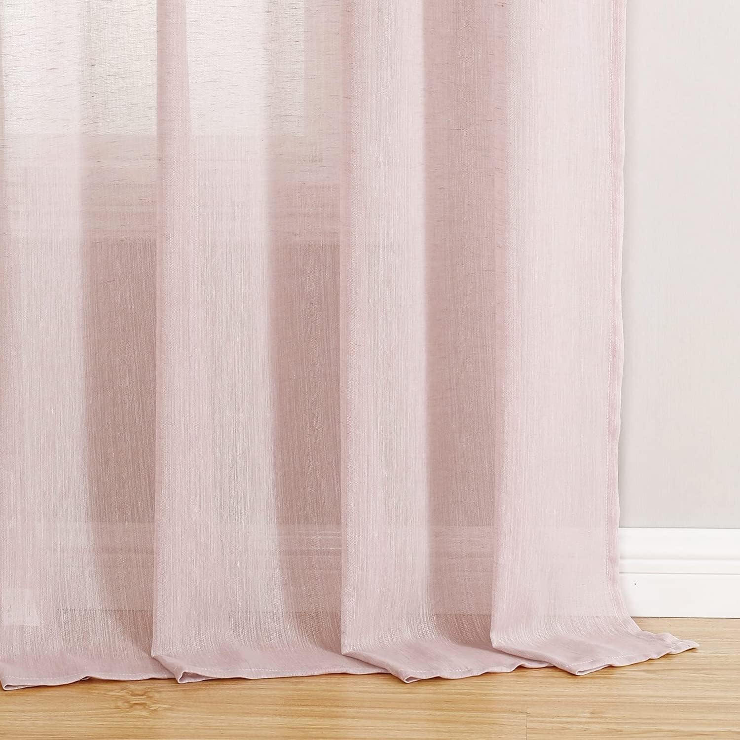 SELETEX – Cortinas traslúcidas de lino natural color rosa rubor para sala de estar, elegantes cortinas lisas para ventana que filtran la luz,