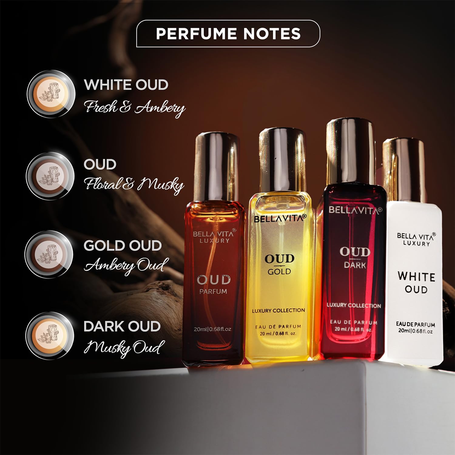 Luxury OUD Experience Eau De Parfum Set de regalodescubrimiento para mujeres y hombres (4 x 0.68 onzas líquidas)  Oud, Oud Gold, Oud Dark, White Oud