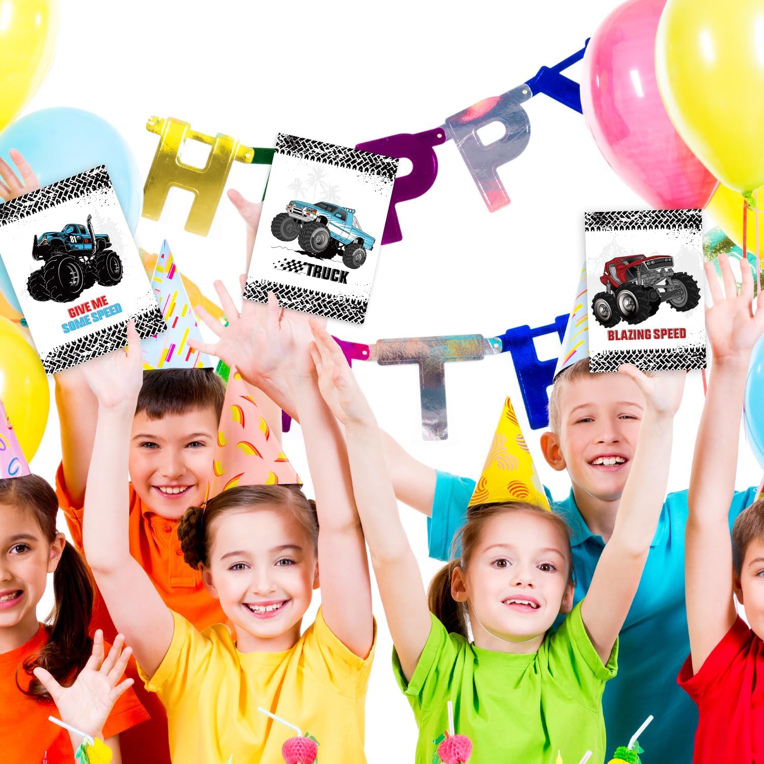 8 piezas de decoración de camión grande monstruo centros de mesa de camión, suministros de fiesta de cumpleaños para fiestas temáticas de autos de