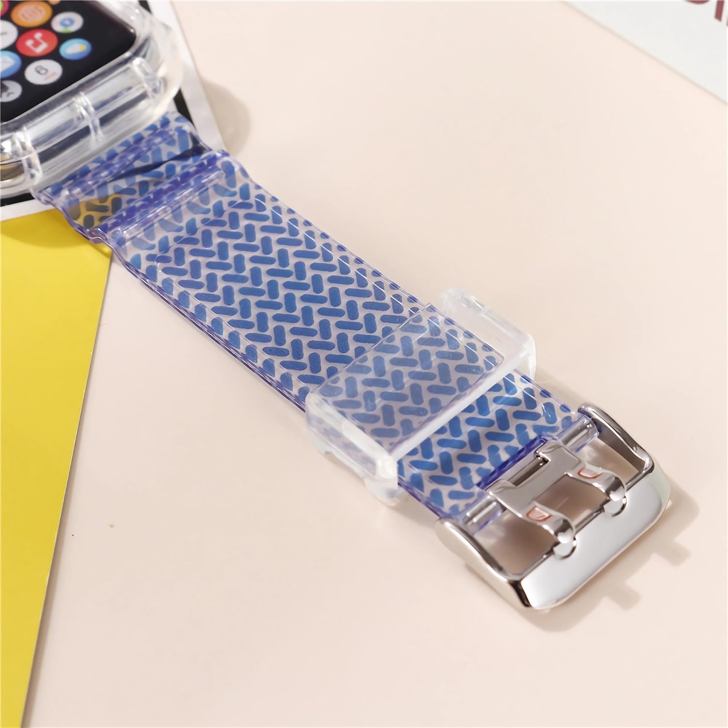Correa transparente con patrón tejido transparente compatible con Apple Watch de 1.496 pulgadas, 1.575 pulgadas, 1.614 pulgadas, correa deportiva
