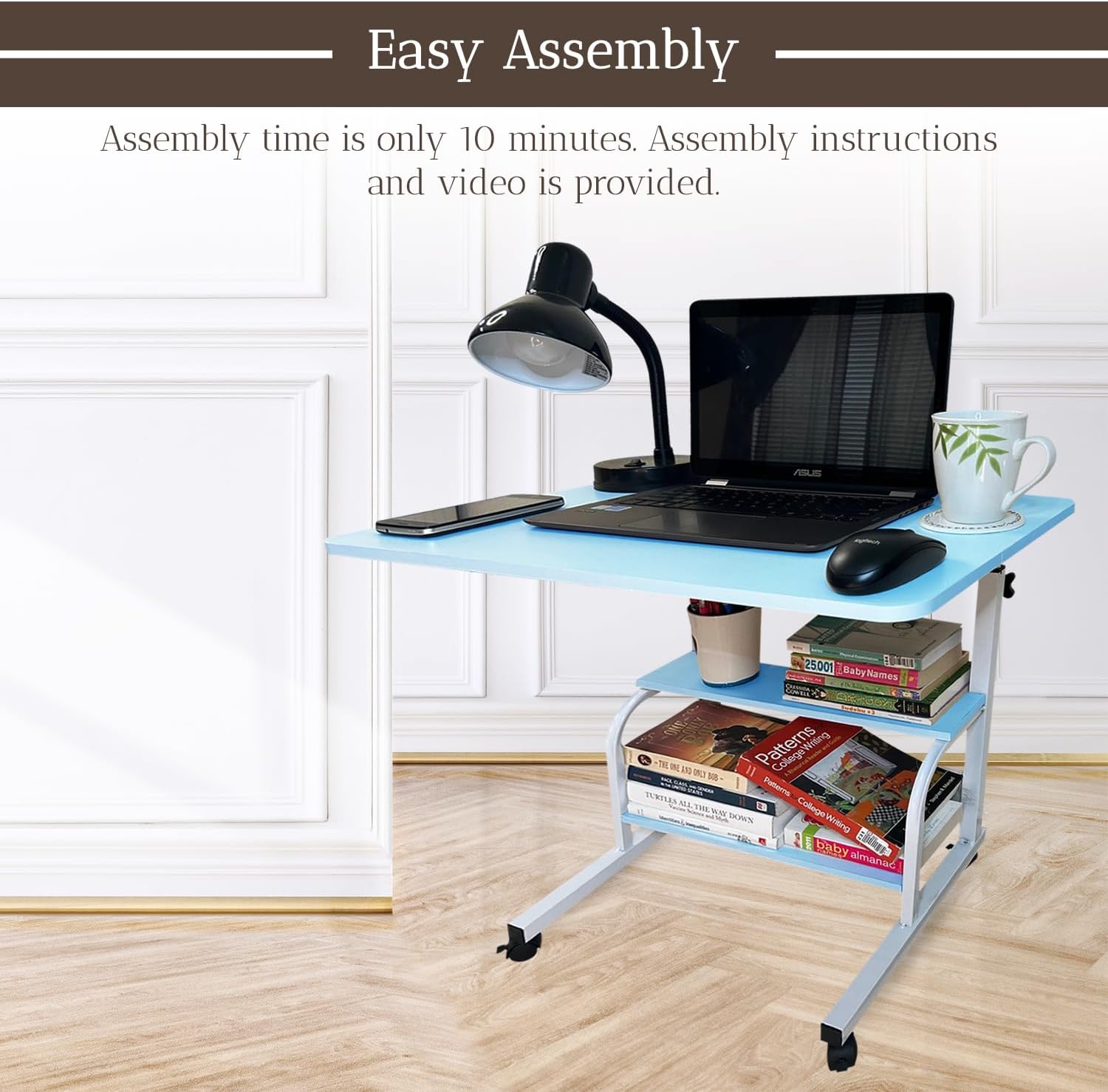 Escritorio ajustable para computadora portátil, pequeño escritorio móvil delgado con ruedas para dormitorio, sofá, sala de estar, estudio,