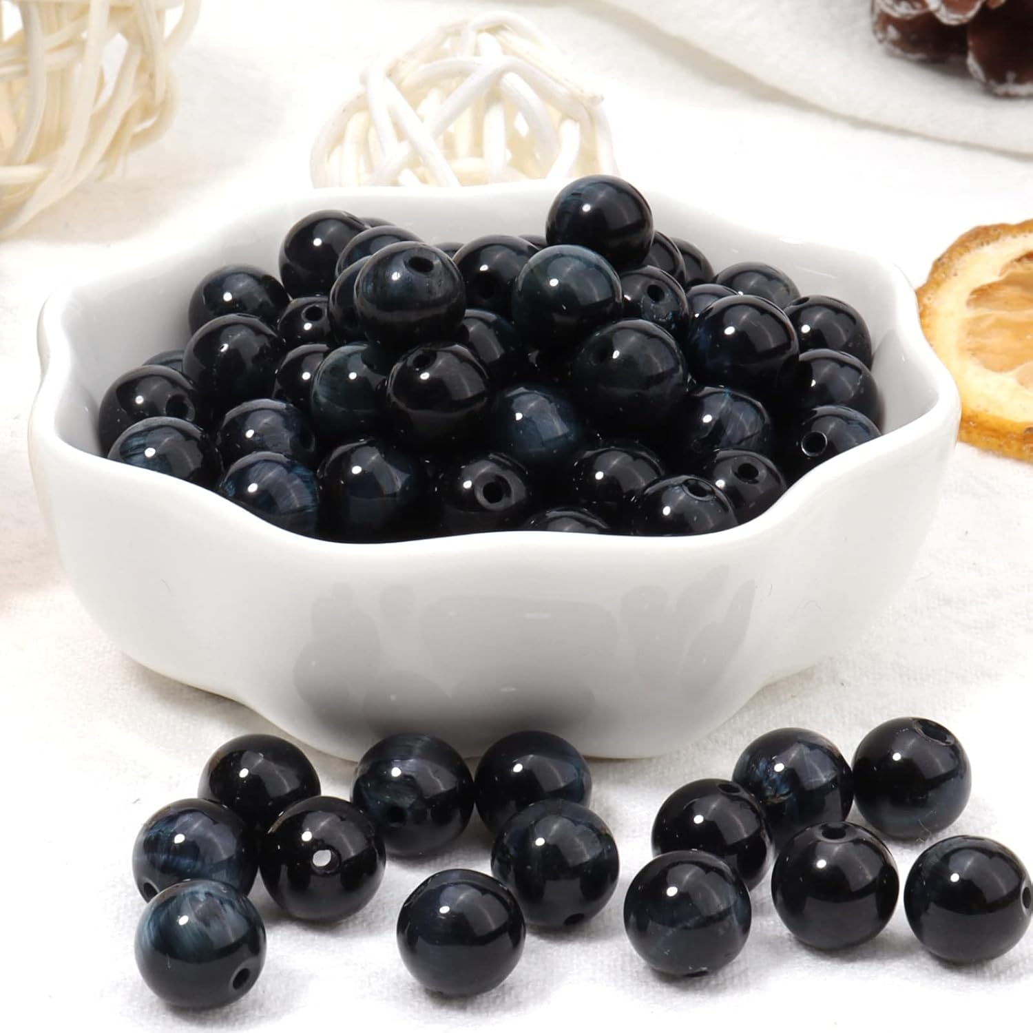 60 cuentas de piedras preciosas redondas sueltas de ojo de tigre negro y azul natural de 0.236 pulgadas para la fabricación de joyas, pulseras y