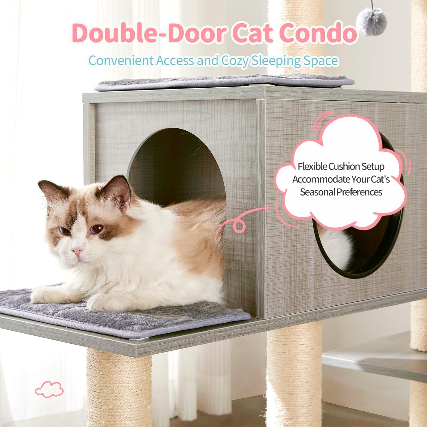 Made4Pets – Árboles para gatos grandes de interior, torre moderna para gatos con poste rascador de sisal, condominio de escalada de madera para