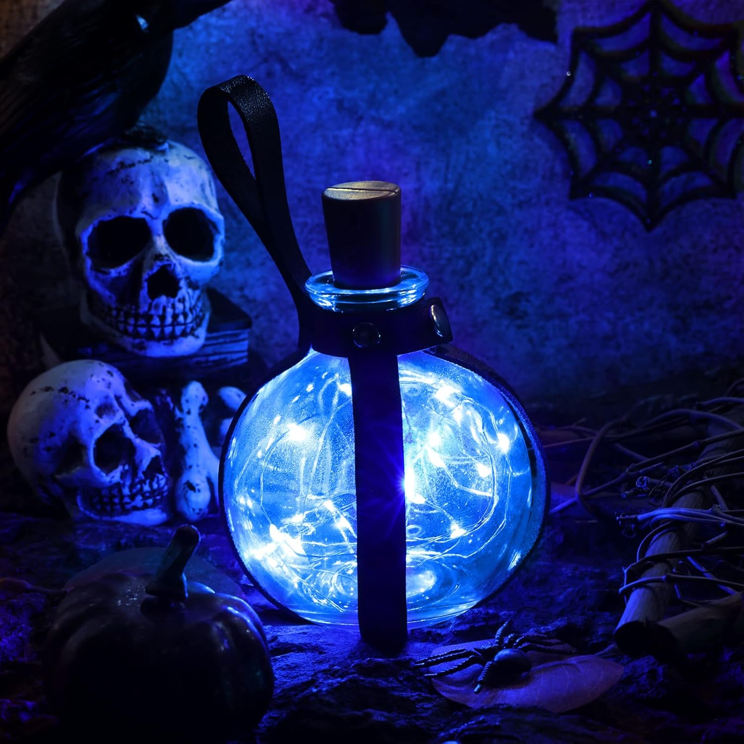 2 botellas de poción de corcho para cosplay, accesorios de mago, pociones de cristal con cinturón de piel sintética, accesorios de bruja, botella de