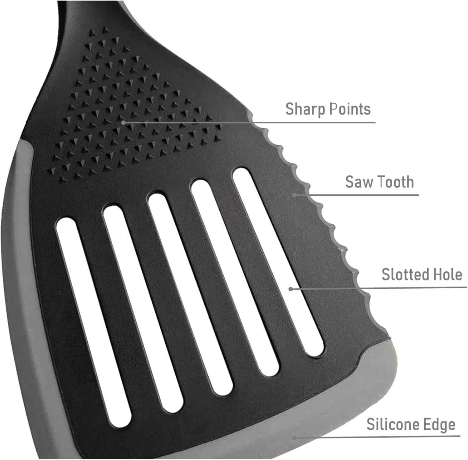 EZ KITCHEN Gadgets de cocina de silicona ranurada Turner multifuncional resistente al calor Nylon utensilios de cocina con borde de silicona, gris y