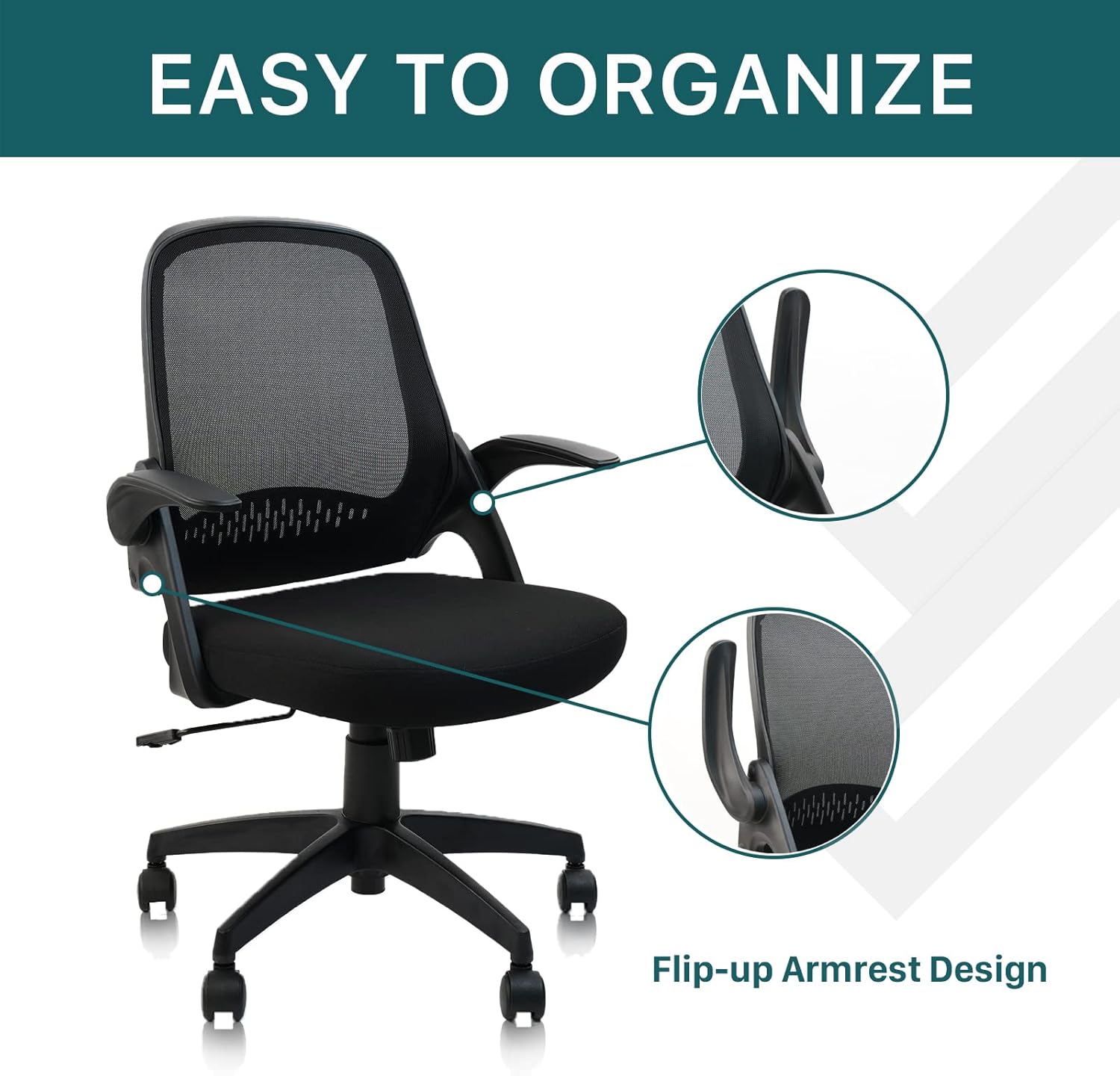 CLATINA Silla ergonómica de escritorio de malla rodante con soporte lumbar y reposabrazos abatibles, cómodas sillas de trabajo para computadora,