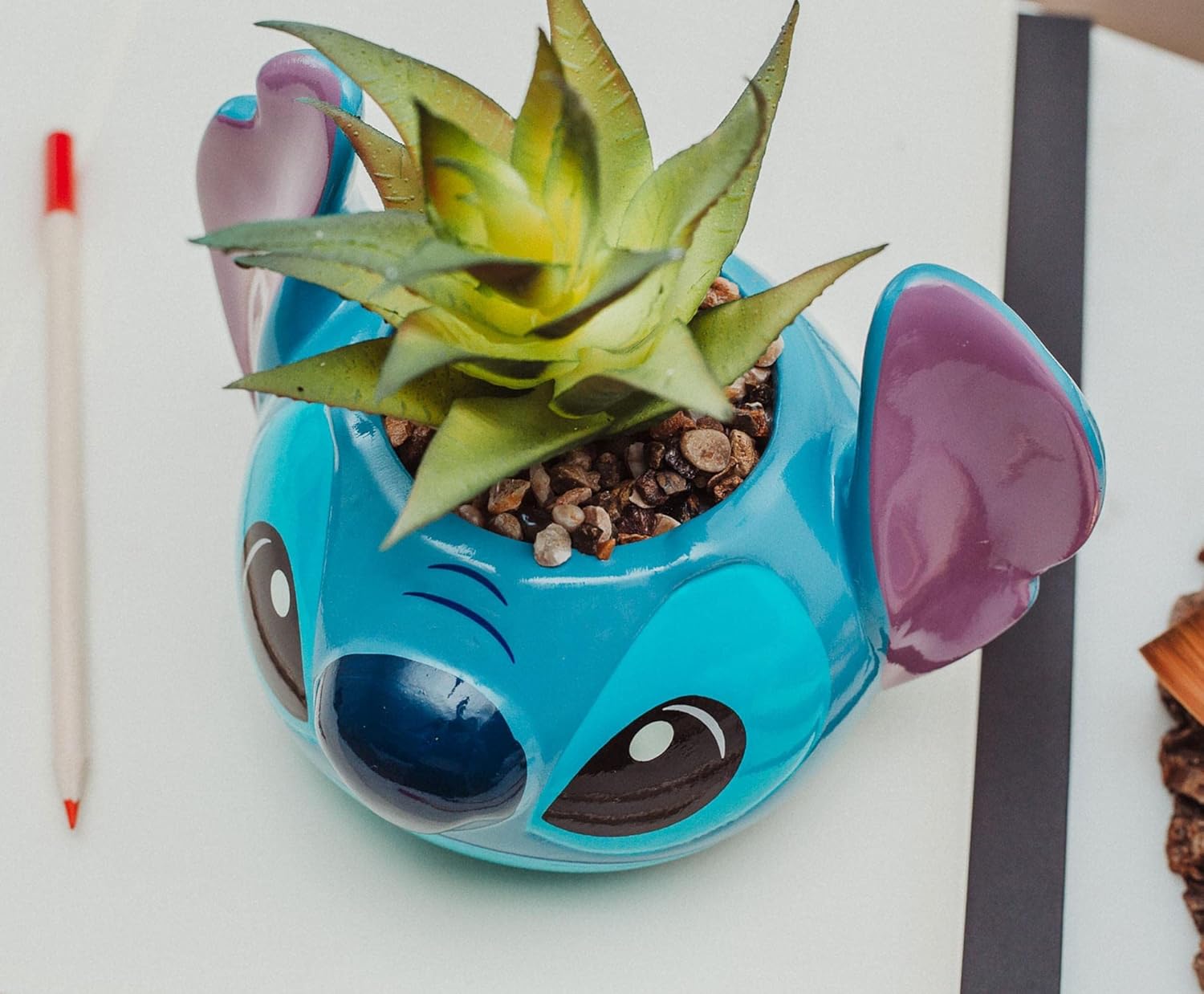 Silver Buffalo Lilo and Stitch – Planta decorativa de imitación de cara decorativa en cerámica, tamaño grande