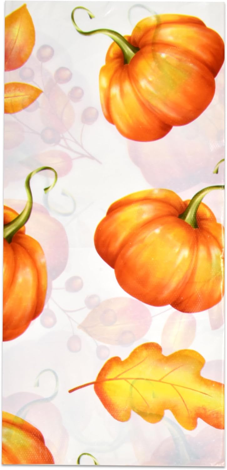 Gift Boutique 3 manteles desechables de calabaza de Acción de Gracias de 54 x 108 pulgadas, rectangulares de plástico con hojas de calabaza de
