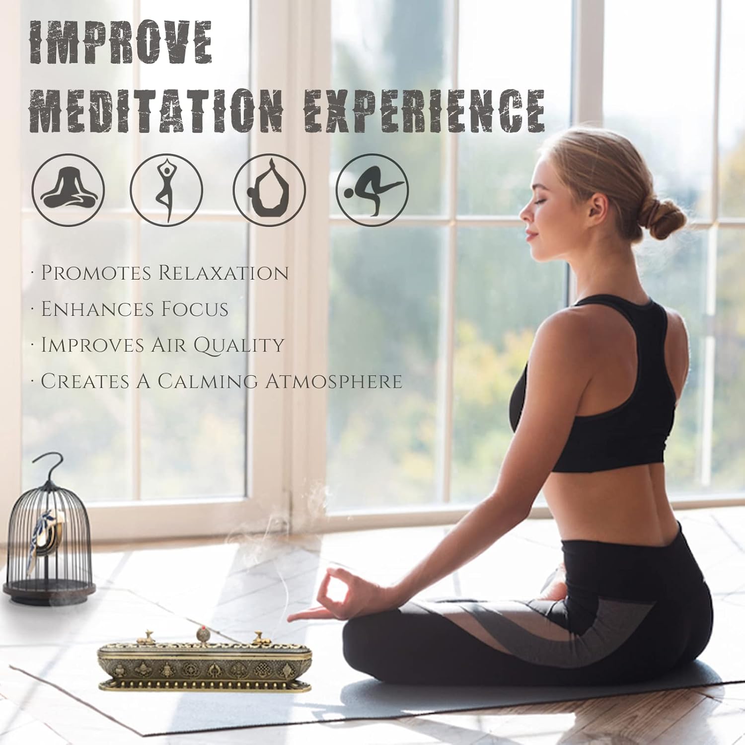 Soporte de incienso para palos, quemador de incienso con colector de cenizas, soporte de incienso para yoga, meditación, decoración de oficina en