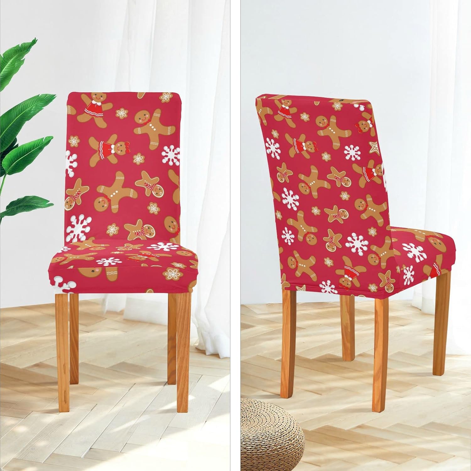 Juego de 4 fundas elásticas para sillas de comedor con diseño de pan de jengibre navideño, para comedor, ceremonia de hotel