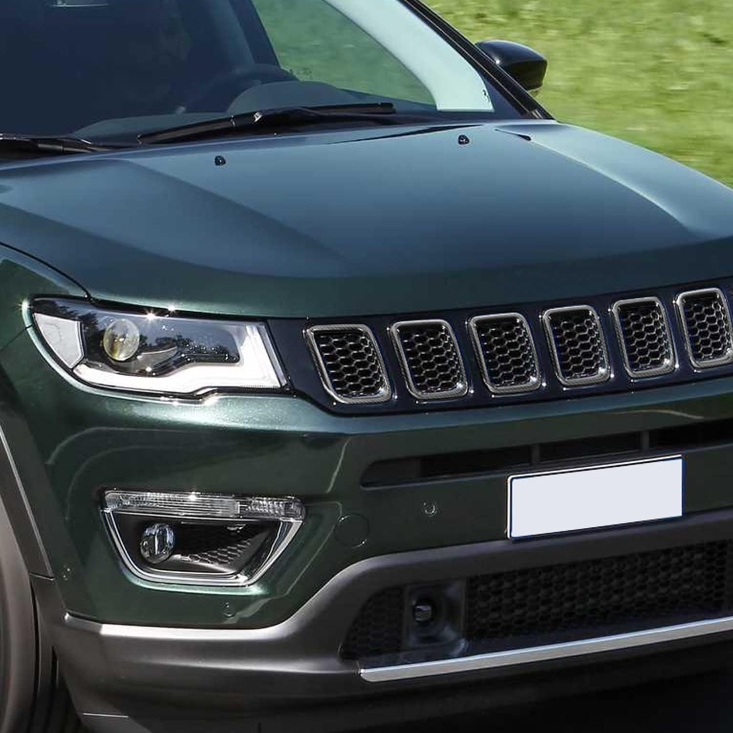 CheroCar para Jeep Compass Rejilla Insertos Cubierta de parrilla delantera Accesorios exteriores para Jeep Compass 2021-2023, fibra de carbono..