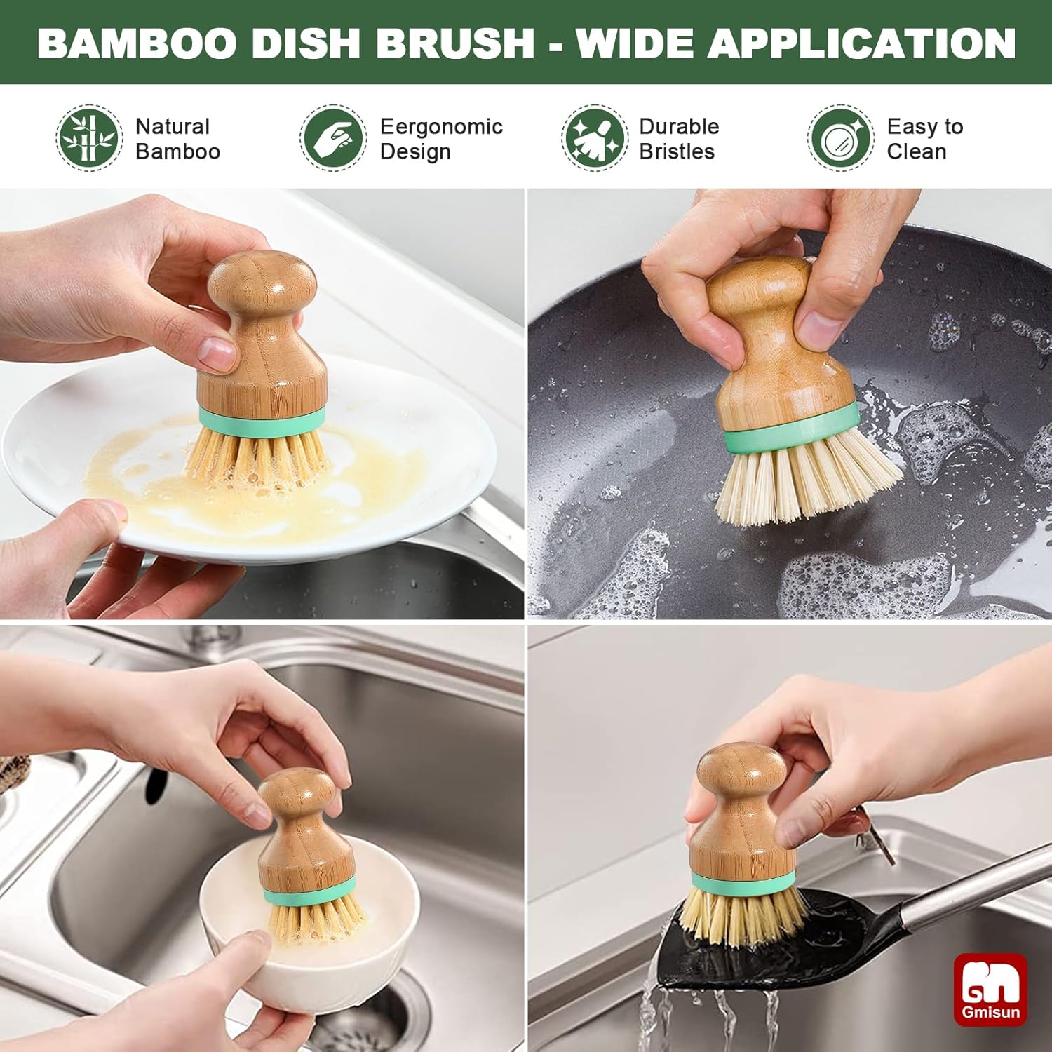 GMISUN – Dispensador de jabón para platos para cocina, dispensador de jabón de manos y platos de 16 onzas con bandeja de cerámica y cepillo de