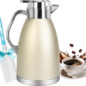 Jarra térmica de café de 61 onzas, jarra térmica de acero inoxidable de 1.8L, servidor de café aislado de doble pared, dispensador de termo de café Jarra térmica de café de 61 onzas, jarra térmica de acero inoxidable de 1.8L, servidor de café aislado de doble pared, dispensador de termo de café