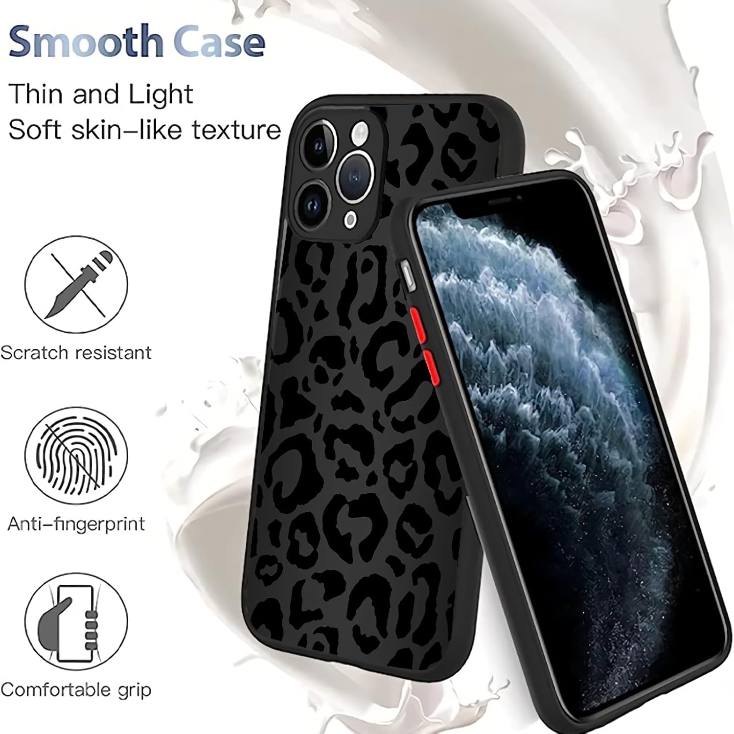 Funda compatible con iPhone 13 (2021) de 6.1 pulgadas, piel de animal de guepardo y leopardo negro, funda protectora delgada y suave de TPU negro +