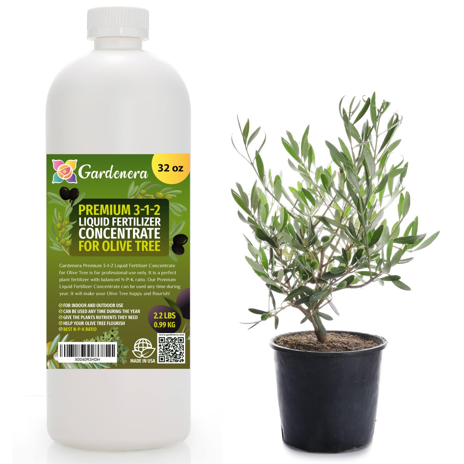 Gardenera – Fertilizante líquido prémium para plantas de olivo, concentrado 3-1-2 para plantas y flores de interior, alimento orgánico para olivos,