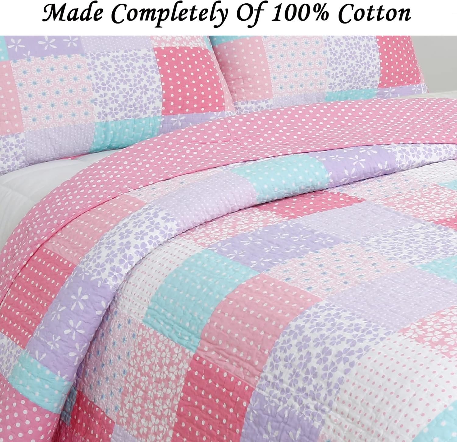 Cozy Line Home Fashions Juego de ropa de cama de 3 piezas con estampado de lunares florales de primavera en colores pastel rosa y morado