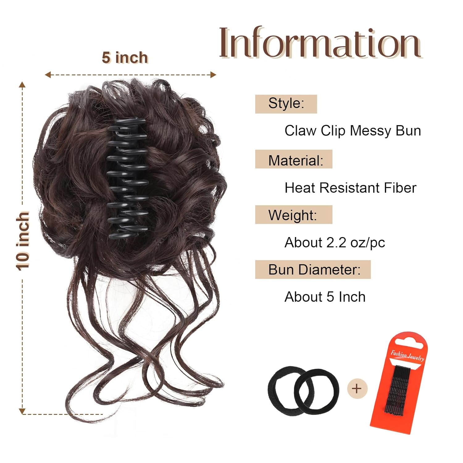 Extensiones de cabello con clip de moño desordenado para mujer, extensiones de cabello castaño con clip de garra para mujer, extensiones de cabello