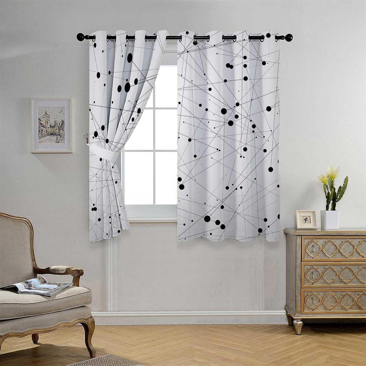 YANFENQI Curtains Black Out Black and White Lines Concise Door Beads Curtains Cortinas para Ventanas De Cuarto 63Inch Width by 80Inch Length,2 Panels