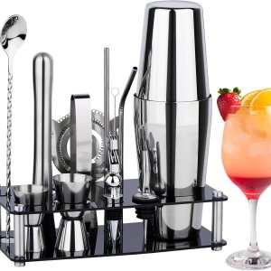 Juego de coctelera de camarero juego de herramientas de barra de 15 piezas con barra acrílica con todos los accesorios prácticos de bar, para Juego de coctelera de camarero juego de herramientas de barra de 15 piezas con barra acrílica con todos los accesorios prácticos de bar, para