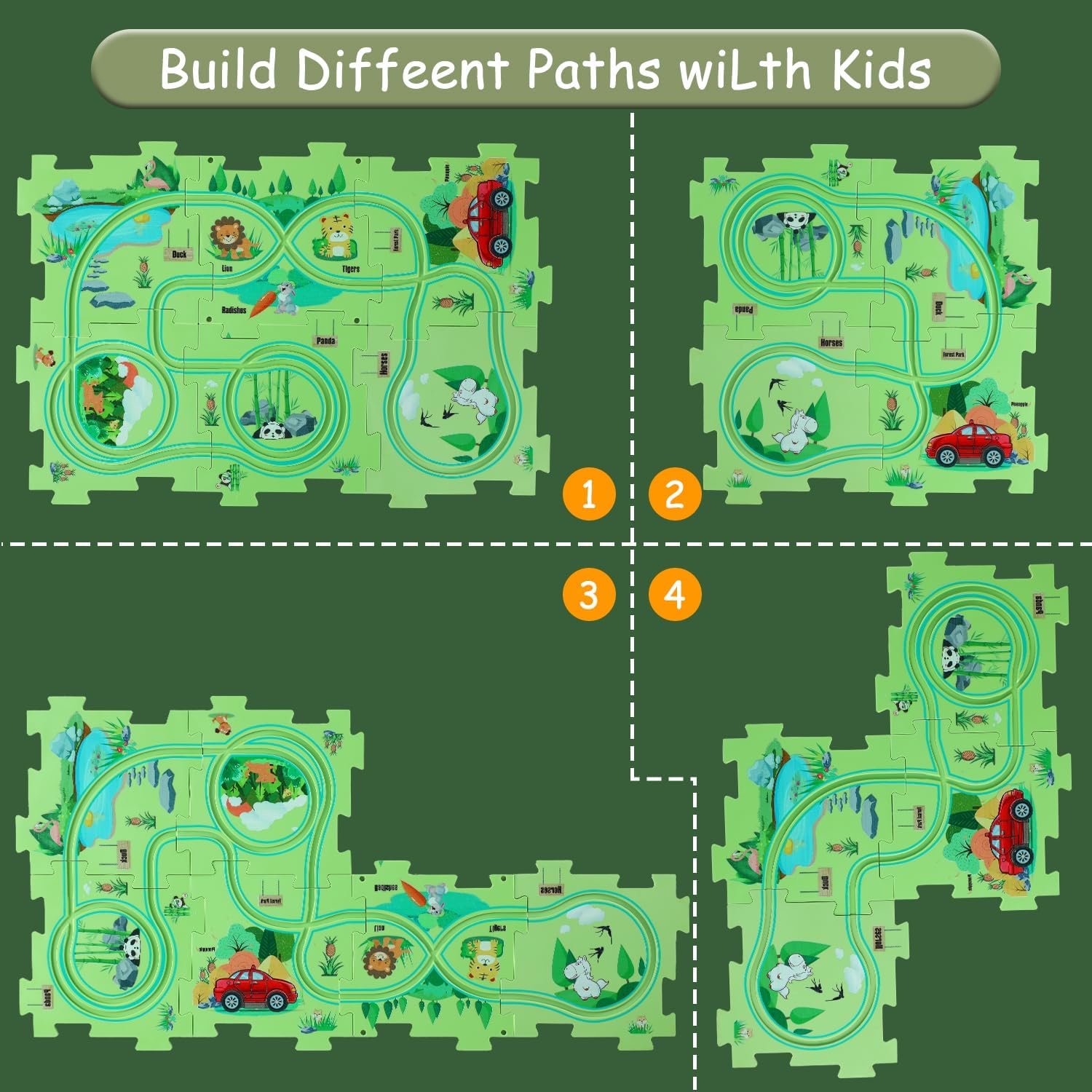 Carrito eléctrico de ensamblaje de bricolaje, juego de pista de rompecabezas para niños pequeños con vehículos, juguetes de construcción de