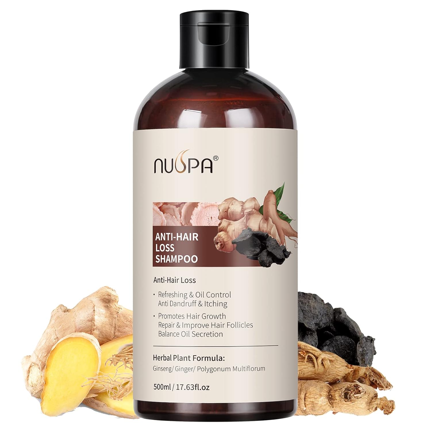 Champú para adelgazar el cabello 5 en 1, lavado de cabello orgánico 100% natural infundido con jengibre, ginseng, Polygonum Multiflorum, tratamiento