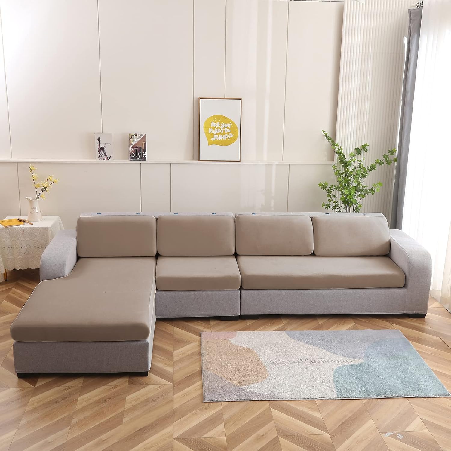 NeColorLife Funda de terciopelo para sofá modular, fundas universales para sofá, funda gruesa para sofá con banda elástica para sofá seccional