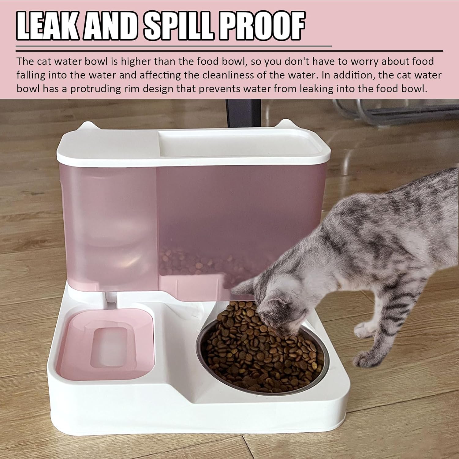 kathson Juego de dispensador automático de comida y agua todo en uno para gatos, comedero por gravedad para gatos con cuenco de acero inoxidable,