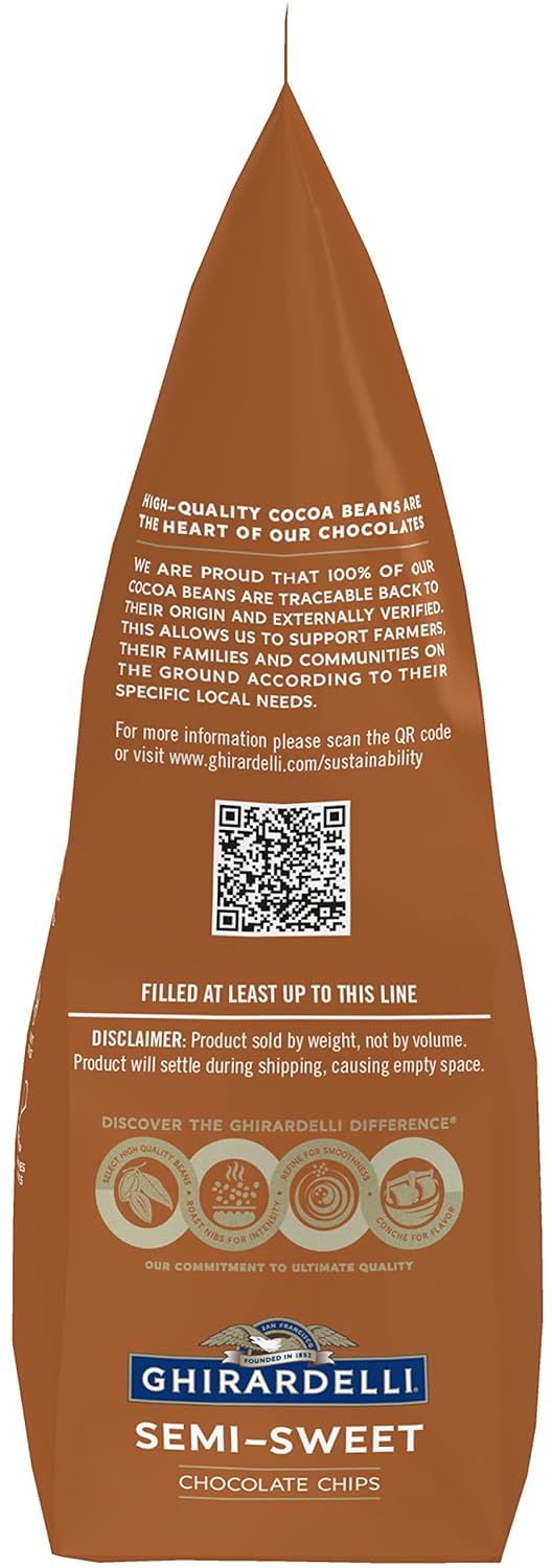 Ghirardelli – Chips de chocolate semiblulce, bolsa de 5 libras con cuchara barista estampada Ghirardelli