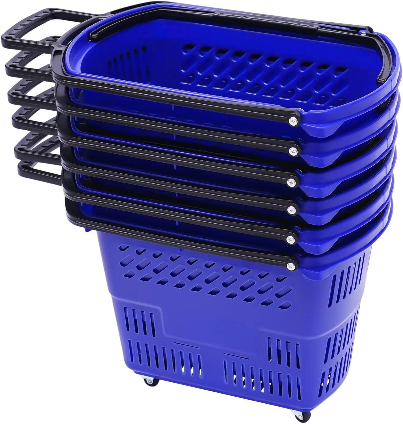 6 carritos de compras, 35 l9.2 galones de plástico con ruedas, cestas de compras con asas, juego de cestas de compras portátiles para tiendas