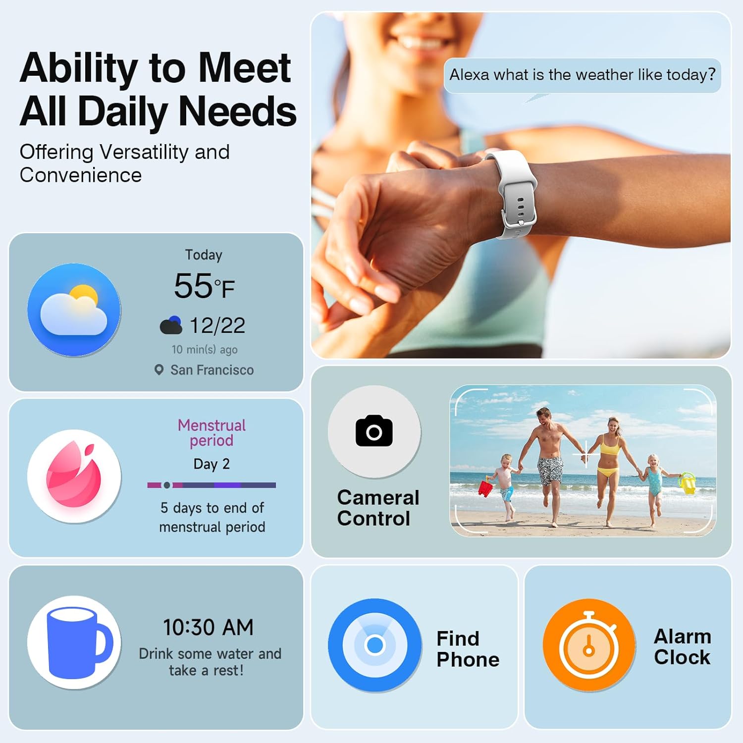 Quican Relojes inteligentes para mujer, compatibles con teléfonos iOS y Android, relojes inteligentes impermeables con llamadas, voz Alexa,